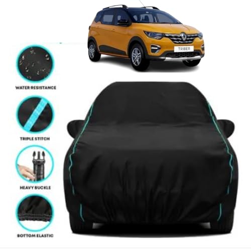 Image of 100% Waterproof Car Body Cover Compatible with Renaults Triber (2015 to 2026), with Mirror Pockets, Long Lasting Strong Durable Material, Bottom Elastic Triple Stitched (Black)