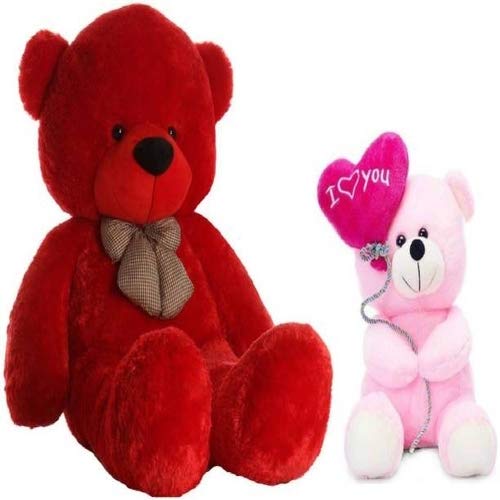 SONIYA ENTERPRISES Cuddly Soft Gift Basket Stuffed Soft Toy for Kids/Birthday Gift/Boy/Girl Combo of Ballon Teddy and Red 3 Feet Teddy Special Edition OO745