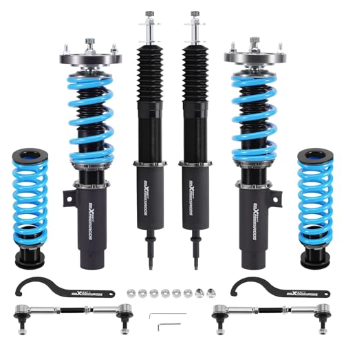 maXpeedingrods Coilover for BMW 3 E90 RWD 2004-2011, for BMW 3 Touring E91 RWD 2004-2012, 24 Levels Damper Adjustable Coil-overs Suspension Kit Strut, Height Adjustable T6 Upgraded Lowering Kits Blue