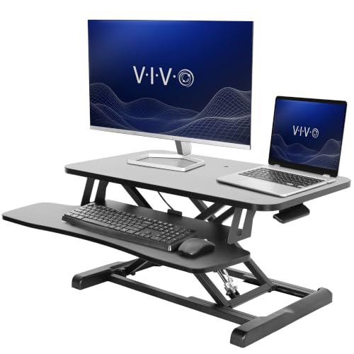 Image of VIVO 28 inch Desk Converter, K Series, Height Adjustable Sit to Stand Riser, Dual Monitor and Laptop Workstation with Keyboard Tray, Black, DESK-V028KB
