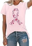 Pink Ribbon Shirts for Women Breast Cancer Awareness T-Shirt Inspirational Breast Cancer Short Sleeve Tee Tops