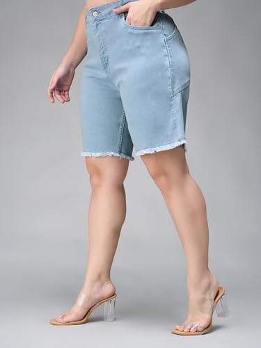 Image of Miss Chase A+ Women's Regular High Rise Mild Distress Regular Denim Skorts