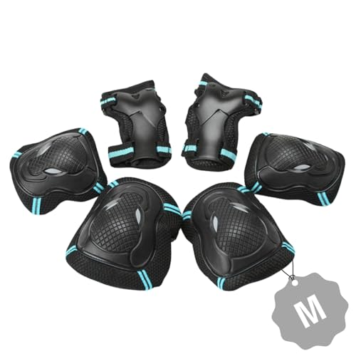 ozgram プロテクター 【ブルー】 【Mサイズ】 スケートボード インラインスケート ローラースケート スケボー 自転車 サポーター 保護パッド 防具 子供 大人 キッズ ジュニア 膝 肘 手首 6点セット