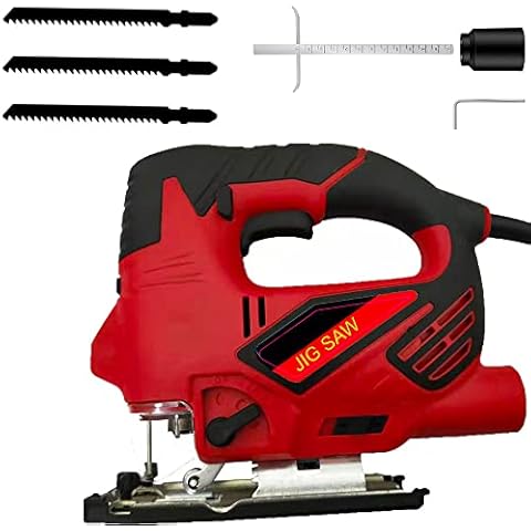 850W Electric Jigsaw Compact Saw Cutting with 4 Variable Speeds, Bevel Cutting: ±45 °, Corded Jig Saw for Wood Metal Cutting, 3 Blades Cover