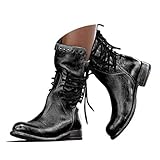 Women's Riding Boots Middle Calf Boots Booties Retro Low Heel Lace-up Boots Zipper Block Platform...