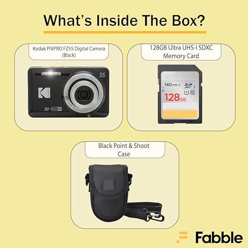 Kodak PIXPRO FZ55 Digital Camera (Black) + Point & Shoot Camera Case + 128GB SDXC Memory Card Alternate view