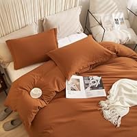 AZMTOP Soft Breathable Queen Duvet Cover 3 Pieces(1 Duvet Cover and 2 Pillowcases) for All Season,Simple Style Fall Bedding Set 100% Prewashed Cotton Quilt Covers Terrocotta 90"X90"