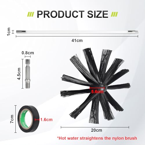 EFUTURETIME 3.6m Kaminbürste Stange Set, Ø 200mm Schornsteinfeger Bürste, Ofenrohrbürste Nylon mit 9 Flexible Stangen 410mm, Verwendbar mit Akkuschrauber, Kaminbesen für Kamin, Rohre, Trockner