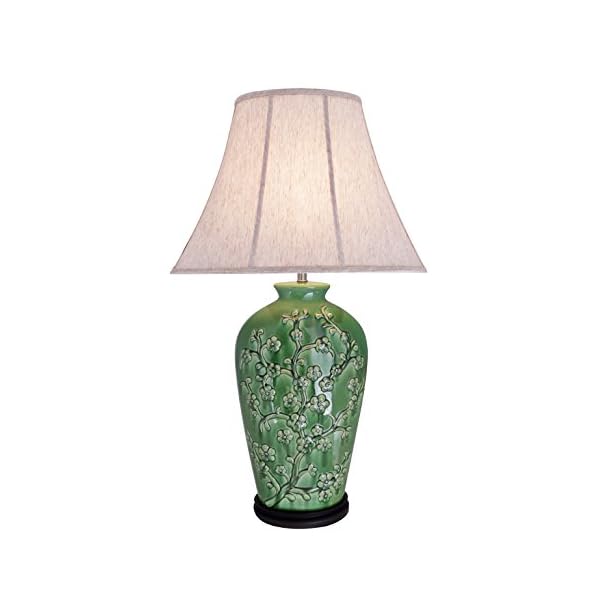 Aspen Creative 40013, 33 1/2" High Traditional Ceramic Table Lamp, Green with Dark Brown Wood Base and Oval Bell Shaped Lamp Shade in Off White, 20" x 11" Wide - Image 5