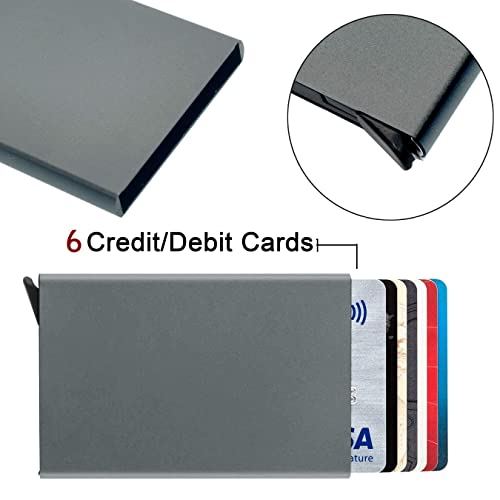SNDIA Grey Metal RFID Metal RFID Blocking Aluminum Pop Up Smart Credit Debit ATM Card Holder Case Wallet for Men Women (6x0.9x9.5 cm) 3
