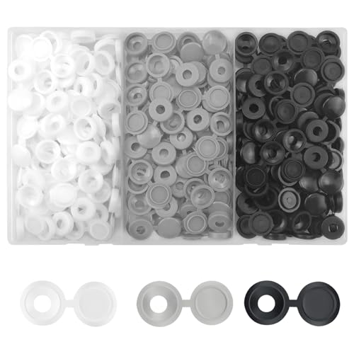240 tapas de plástico con bisagras, tapas de rosca M5, fundas de arandela a presión, tapas abatibles, cubiertas de arandela a presión para muebles, protección de tornillos (negro, blanco, gris)
