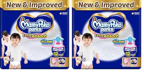 Image of MamyPoko Pants Extra Absorb Baby Diapers, X-Large (XL), 52 Count, 12-17kg (Pack of 2)