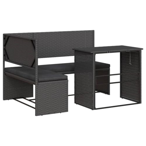 vidaXL Gartensofa, Sofa in L-Form mit Klapptisch Kissen, Sitzgruppe Lounge Couch für Terrasse Garten, Gartenmöbel Ecksofa, Schwarz Poly Rattan