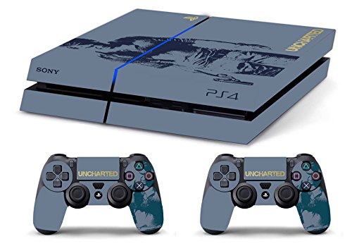 Skin Compatibilité PS4 HD UNCHARTED Edition Limitée COVER DECAL Faceplates et Skin Bleu et Gris Vinyle Personnalisé avec une Car
