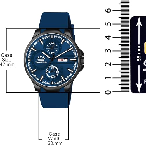 Image of LIMESTONE Men's Analog Quartz Watch with Day & Date Display, Leather /Silicone Strap - Casual & Formal Wrist Watch for Men