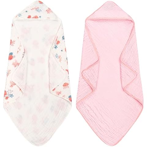 FUNUPUP Hooded Baby Towels 2 Pack Muslin Baby Bath Towels with Hood Baby Towels for Newborn, Infant, Toddler, Large 32x32 Inch Soft and Absorbent Baby Bath Essentials(Pink) Cover