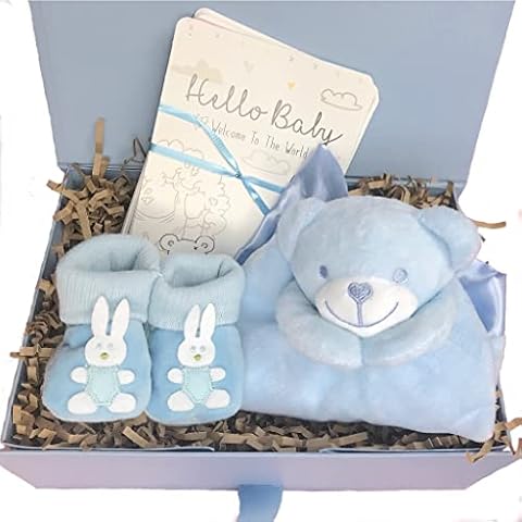 BUSHBABY Bears and Bunnies Baby Gift Set, Baby Shower Gifts for Mum, Baby Boy Gifts Newborn in Keepsake Box Cover