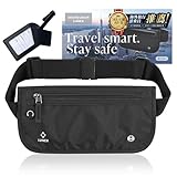 【国土交通大臣賞受賞の添乗員 推奨】 スリ対策用セキュリティポーチ ［超軽量極薄素材×大きめサイズで収納力UP］ スキミング防止機能で盗難リスク軽減 シークレットポーチ ネームタグ付き（ブラック）