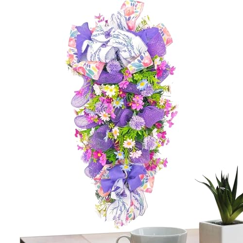 Coronas de primavera para puerta delantera, corona de puerta de primavera, decoración decorativa de Pascua, guirnalda de pared de flores de bienvenida para el día de la madre