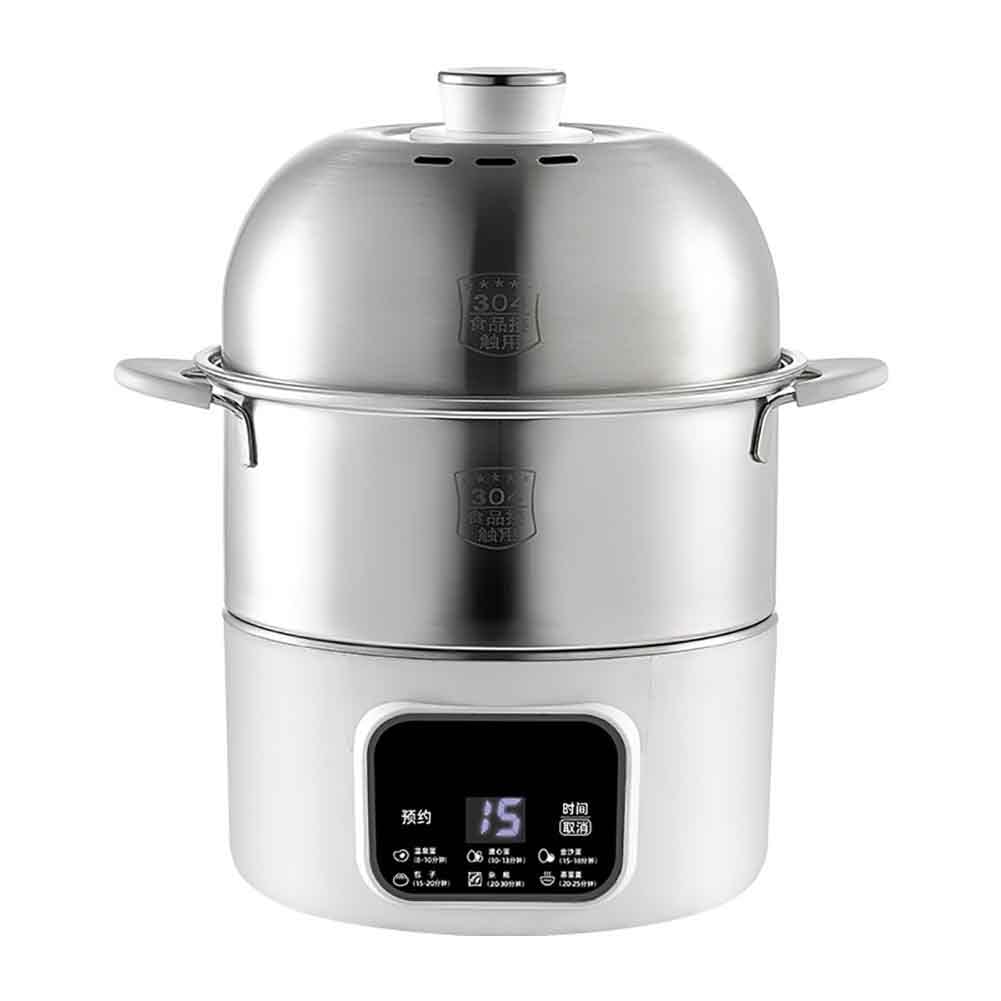 Vaporera Eléctrica Inteligente con Un Solo Toque, Cocedor De Huevos De Acero Inoxidable De Doble Capa, Procesador De Alimentos para El Desayuno, Apagado Automático