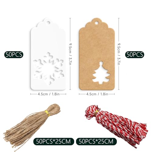 Etiquetas de Navidad con cuerda de papel kraft LEOUEANR de alta resistencia 2