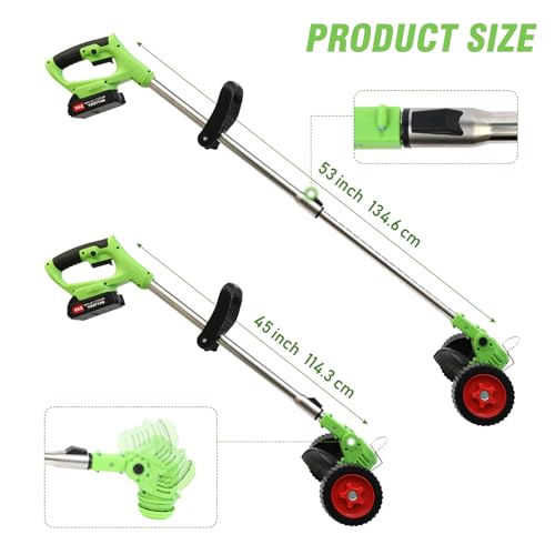 ALSO GO 24V Electric Weed Wacker, Cordless Weed Trimmer, Battery Powered Grass Trimmer with 2pcs Batteries, 3 in 1 Weed Eater with Wheels, Stringless Lightweight Grass Cutter for Lawn Garden Yard