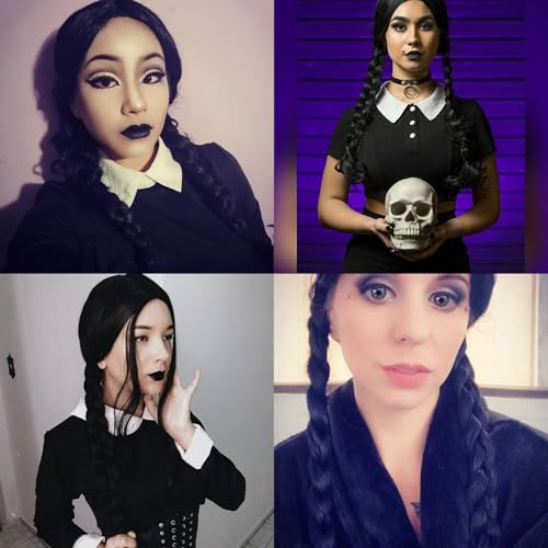 Image of Cying Lin 28 inch Long Double Braid Wigs Costume Black Wigs for Women Cosplay Party Halloween Wig Include Wig Cap