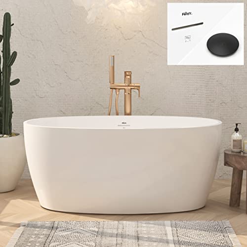 FerdY Tahiti 55' Acrylic Freestanding Bathtub, Elegant Oval Shape Soaking Bathtub, Glossy White...