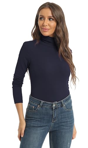 Image of Women's Casual Long Sleeve Turtleneck Tops Slim Fitted Lightweight Base Layer Shirts