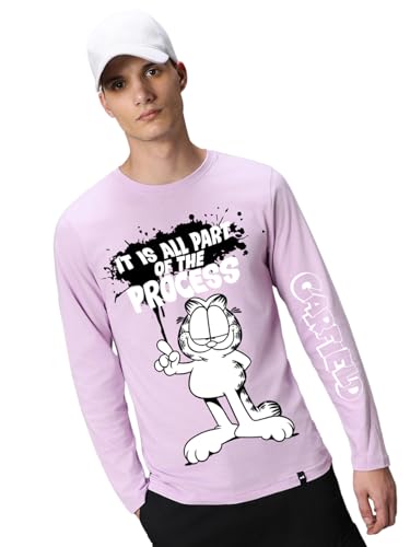 Image of Bewakoof Official Garfield Merchandise Men's Graphic Print Regular Fit Full Sleeve Round Neck Cotton Jersey T-Shirt