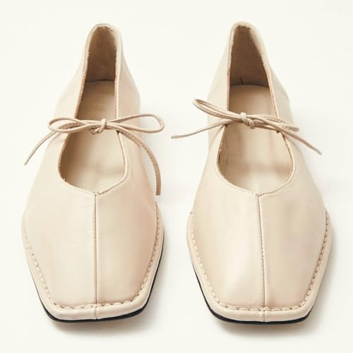 LUXMAX Square Toe Flats for Women Mary Jane Ballet Flats Ballerina Shoes Lace Up Pumps Low Heel Slip On Comfortable Shoes2