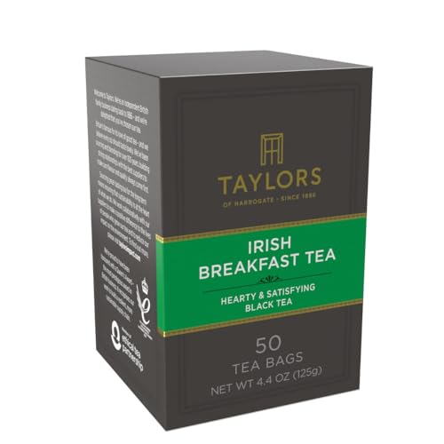 Image of Taylors of Harrogate Irish Breakfast, Black Tea, Pillow Bags, 50 Count (Pack of 6), Rich, Bright & Malty, Caffeinated, Enjoy Hot or Iced, 300 Teabags Total