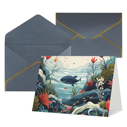 Cartes de vœux marines avec enveloppes (lot de 12) vierges pour écrire en toutes occasions