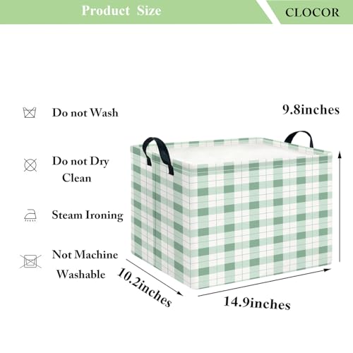Image of CLOCOR Rectangular Storage Bin,Waterproof Books Box,Gift Basket(Green Grid)