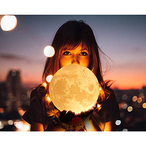 XianghuangTechnology - Lámpara 3D con forma de luna, lámpara LED recargable por USB, control táctil y 2 colores ajustables para la decoración del hogar, diámetro 18 cm (7.1") Cover