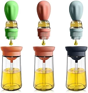 BENTFINE Oil Brush Dispenser, 3 pcs 180ML 2 in 1 Oil Dispenser with Brush, Dropper Oil Dispenser Bottle for Kitchen, Baking, BBQ, Pastry (Blue, Red, Green)