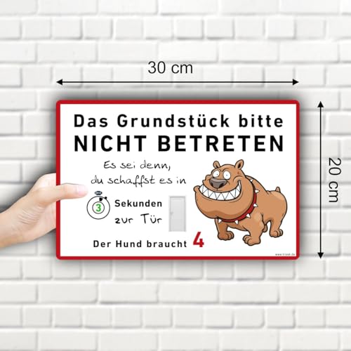 TRIOSK Hunde Schild Warnung Verbotsschild lustig mit Spruch Grundstück Nicht Betreten Verbot Warnschild Hinweis Hundeschild Sprüche Geschenk für Hundefreunde Blechschild 30x20 cm groß
