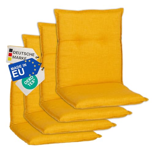 NYVI Gartenstuhl Auflagen Niedriglehner 4er Set Barcelona - UV-Beständig Atmungsaktiv Strapazierfähig - Niedriglehnerauflagen Sitzkissen Outdoor - Sitzauflagen für Gartenstühle 100x50cm Senfgelb