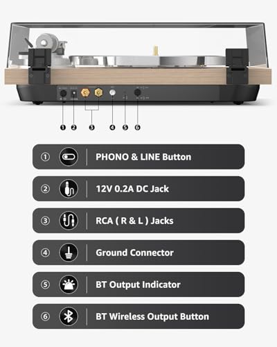 Image of Turntables Record Players Wireless Output Carbon Fiber Tonearm Aluminium Platter Belt-Drive LP Turn Tables Audio Phono RCA Line Out AT-3600L MM Cartridge Vintage Retro Pale Wood Walnut