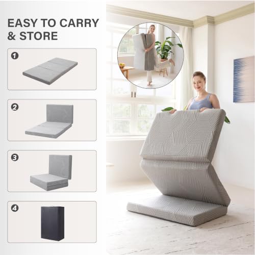 Image of MLILY Full Trifold Mattress, 4 Inch Foldable Gel Memory Foam Mattress