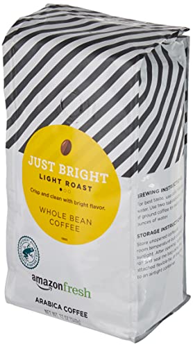 Image of Amazon Fresh Just Bright Whole Bean Coffee, Light Roast, 12 Ounce (Pack of 3)