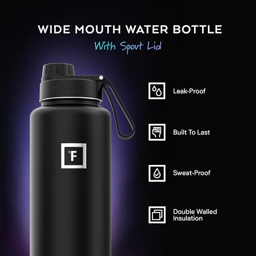 Image of IRON FLASK Camping & Hiking Hydration Flask with Spout, Wide Mouth Insulated Stainless Steel Sports Water Bottle - Aurora 40 oz - Spout (1 Lid)