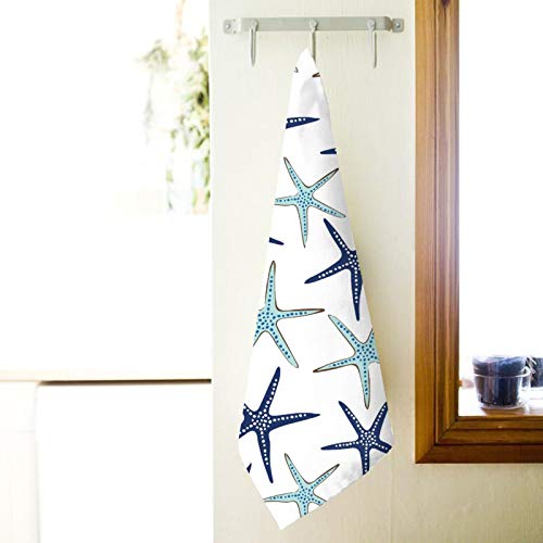 Antvinoler Absorbent Kitchen Dish Towels,27.5x15.7in Cotton Poly (Coastal Nautical Starfish Navy Blue) - Image 2