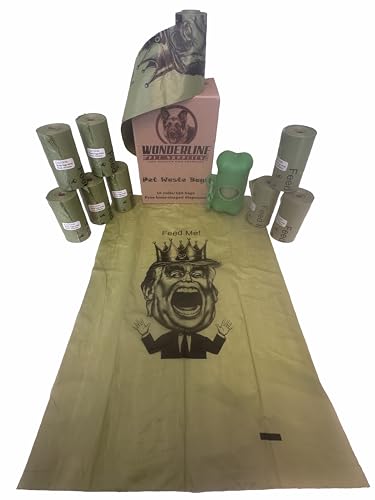 Image of Wonderline Donald Trump Politi-poo Dog Cat Pet Poop Waste Bag Gift Set | Bone-Shaped Dispenser, 150 Bags, Unscented, Trump the Poop Eater or Trump the Poop King