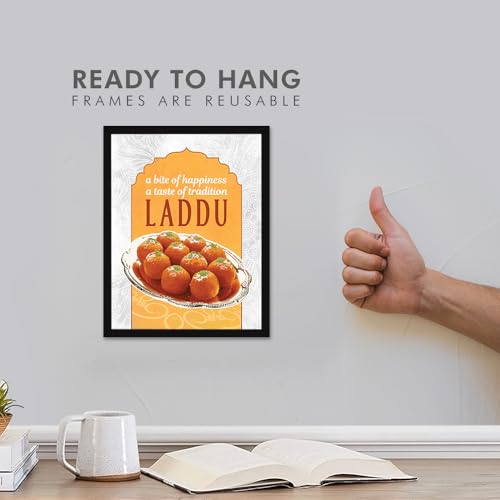Image of Chaka Chaundh - Laddu wall art poster frame Sweets Mithai shop and confectionery store wall art framed quotes decor item - Restaurant cafe food Deserts poster frame decoration items - 14 X 11 inches