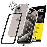 NEW'C 3x for iPhone 15 Pro Max Screen Protector (6.7 inches)+ 3x Camera Lens Protector, Sensor Protection, Case Friendly Tempered Glass Film + Dust Plug- Easy installation tool include