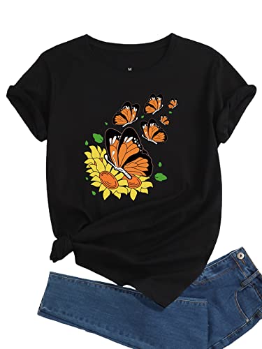 Romwe Women's Graphic Sunflower Print Short Sleeve...