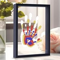 CHERRY CHEERS Family Handprint Kit, DIY Craft Keepsake Wooden Frame, Endless Gift Set, Non-Toxic Paints, Transparent Sheets (Black)