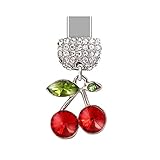 ELISE & FONDA TP82 Type-C USB Charging Port Crystal Anti Dust Plug Cherry Cell Phone Charm for Samsung Galaxy/Huawei/OnePlus/Xiaomi/oppo New Android Phones(Red)