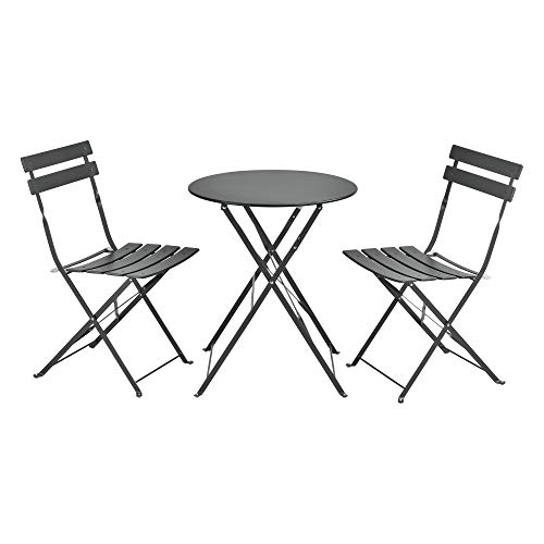 [en.casa] Conjunto Mesa y Sillas Jardín Caprile Juego de Bistró 3 Piezas Mesa de Centro con 2 Sillas Plegables para Terraza Balcón Patio 71 x 60 cm Acero   Gris Oscuro